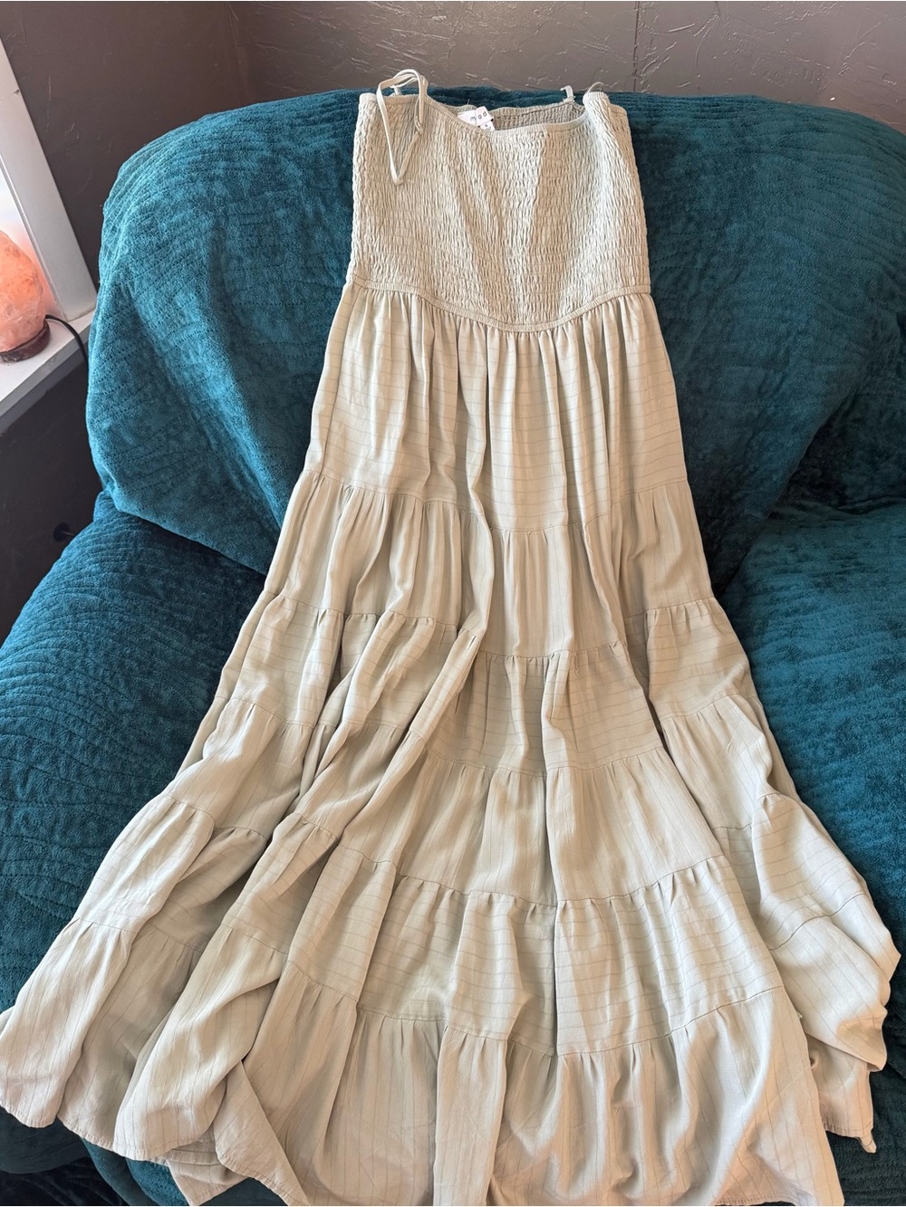 moodie green Smocked Tiered Midi Dress